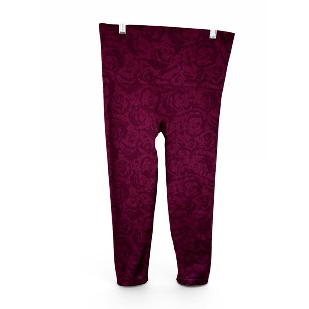 Spanx Women's L Stretch Knit Compression Tights Opaque Burgundy Rose Print 20.5"